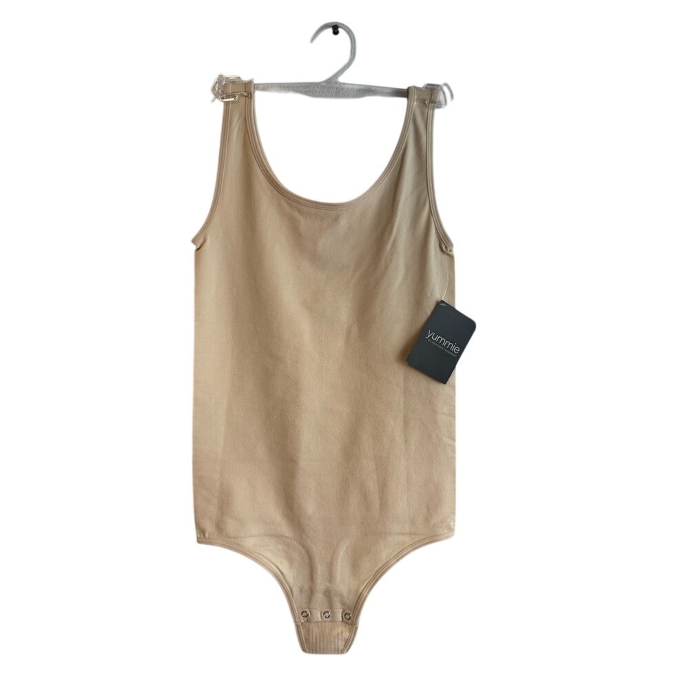 Yummie Heather Thomson Seamless Scoop Neck Bodysuit Beige S/M NEW